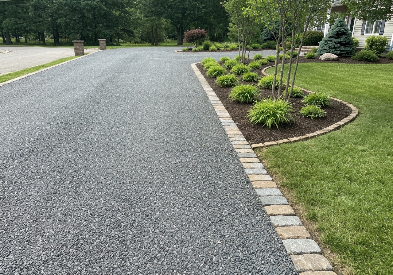 Freshly installed gravel driveway with clean edges in the Kalamazoo area